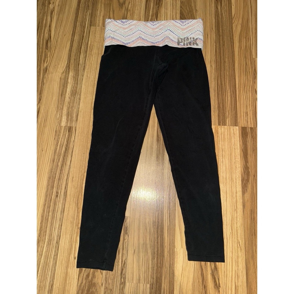 Victoria's Secret PINK Yoga Sz S Y2K Rhinestone‎ Bling Foldover Waist Leggings